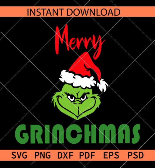Merry Grinchmas SVG, Grinch with Santa Hat SVG, Santa Grinch SVG