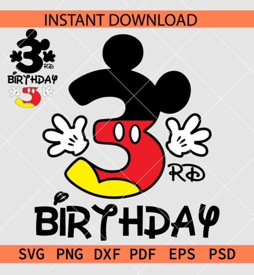 Mickey Birthday 3 Sketch SVG, Mickey Birthday Three SVG, Mickey Third Birthday SVG