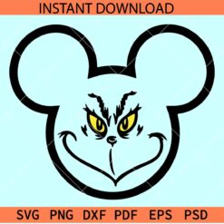 Mickey Head Grinch face Outline SVG, Christmas Grinch Mickey Face SVG, Grinch Inside Disney Head SVG