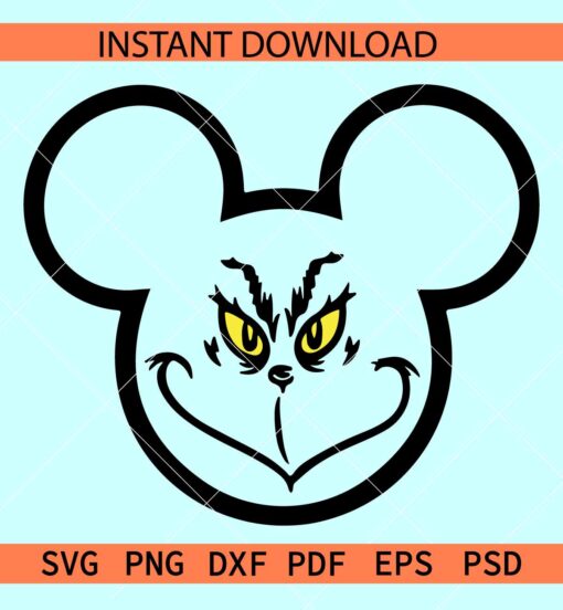 Mickey Head Grinch face Outline SVG, Christmas Grinch Mickey Face SVG, Grinch Inside Disney Head SVG