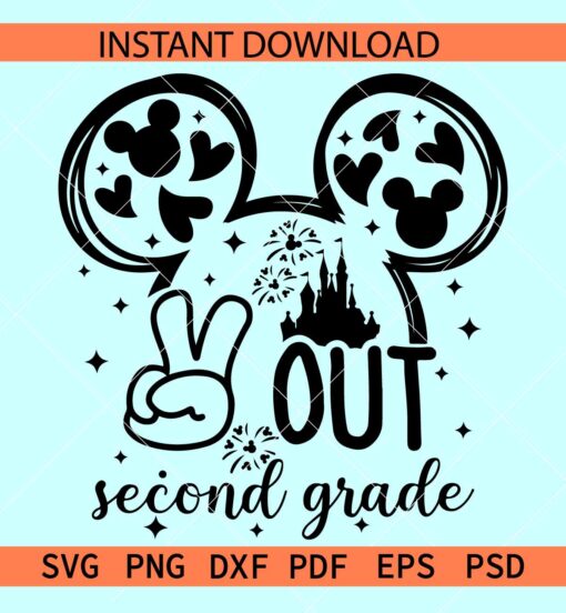 Mickey Head Peace Out Second Grade SVG, Mickey Mouse 2nd Grade SVG, Disney Peace Out Second Grade SVG
