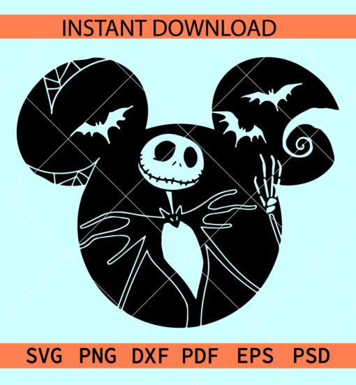 Mickey Jack skellington SVG, Disney Jack skellington SVG, Jack skelington Inside mickey ears SVG