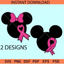 Mickey Minnie Head Cancer Ribbon Bundle SVG, Disney Head Cancer Ribbon SVG