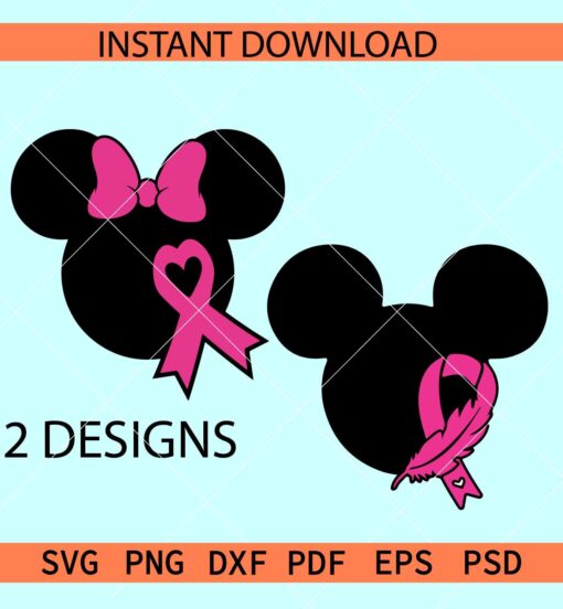 Mickey Minnie Head Cancer Ribbon Bundle SVG, Disney Head Cancer Ribbon SVG