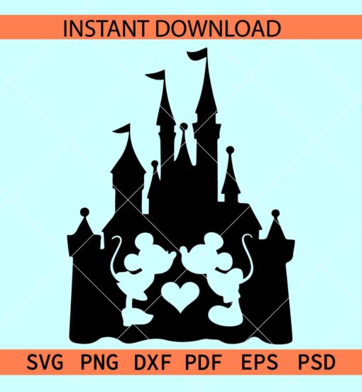 Mickey Minnie Kissing in a castle SVG, Disney Castle Love SVG