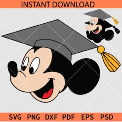 Mickey Mouse Graduation Layered SVG, Disney Head with Graduation hat SVG,  Happy Graduating Mickey SVG