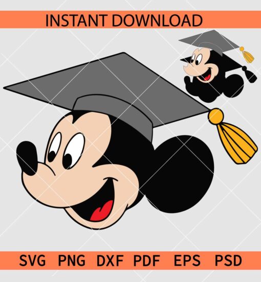 Mickey Mouse Graduation Layered SVG, Disney Head with Graduation hat SVG,  Happy Graduating Mickey SVG