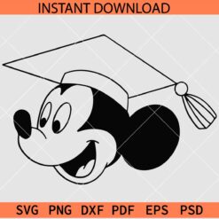 Mickey Mouse Graduation outline SVG, Disney Head with Graduation hat SVG,  Graduating Mickey sketch SVG