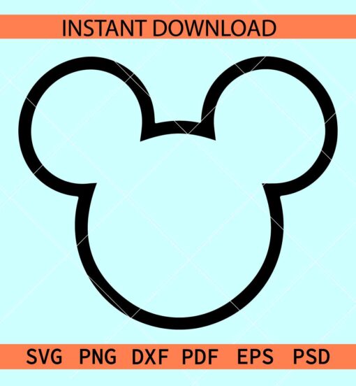 Mickey Mouse Outline SVG, Mickey Head Sketch SVG, Transparent Disney Head SVG