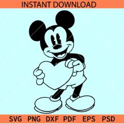 Mickey mouse with Heart SVG, Mickey mouse holding heart SVG, Disney Valentine Sketch SVG