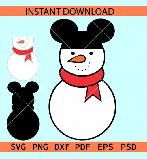 Mickey snowman layered SVG, Snowman with Mickey Ears SVG, Disney Snowman SVG