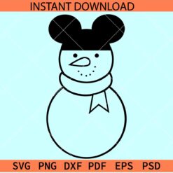 Mickey snowman lineart SVG, Snowman with Mickey Ears sketch SVG, Disney Snowman SVG