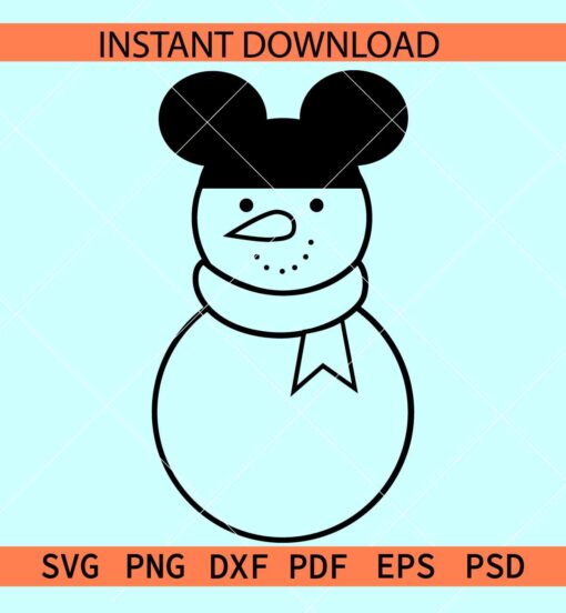 Mickey snowman lineart SVG, Snowman with Mickey Ears sketch SVG, Disney Snowman SVG