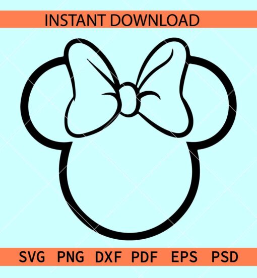 Mini mouse outline Ears Bow SVG, Minnie Mouse Outline SVG, Minnie Head Sketch SVG