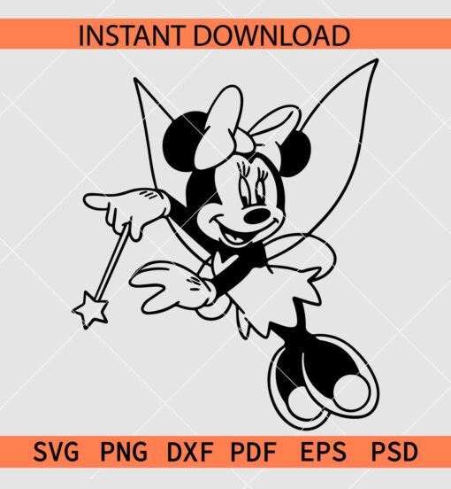 Minnie Fairy SVG, Flying Minnie Fairy Sketch SVG, Disney Fairy Flying SVG