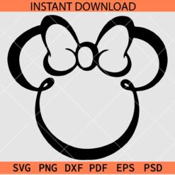 Minnie head line art SVG, Transparent Minnie with bow SVG, Disney head with bow outline svg