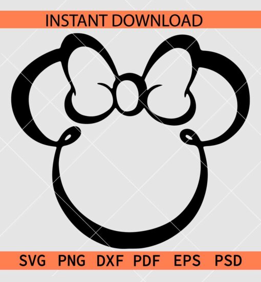 Minnie head line art SVG, Transparent Minnie with bow SVG, Disney head with bow outline svg