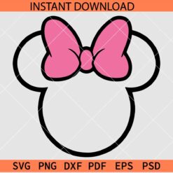Minnie head outline SVG, Transparent Minnie with bow SVG, Disney head with bow sketch svg