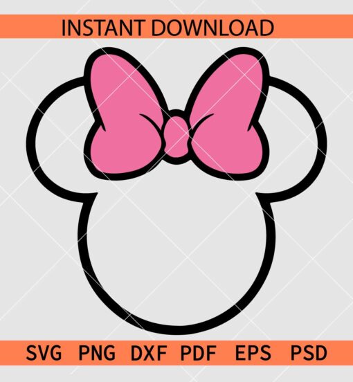 Minnie head outline SVG, Transparent Minnie with bow SVG, Disney head with bow sketch svg