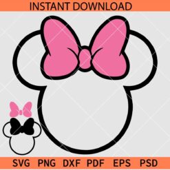 Minnie head outline SVG, Transparent Minnie with bow SVG, Disney head with bow sketch svg