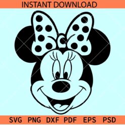 Minnie with Polka Dots Bow  SVG, Happy Minnie Mouse SVG, Minnie  Head Transparent SVG