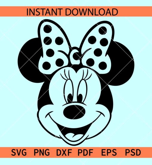Minnie with Polka Dots Bow  SVG, Happy Minnie Mouse SVG, Minnie  Head Transparent SVG