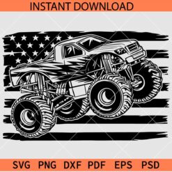 Monster Truck With USA Flag SVG, Patriotic Monster truck SVG