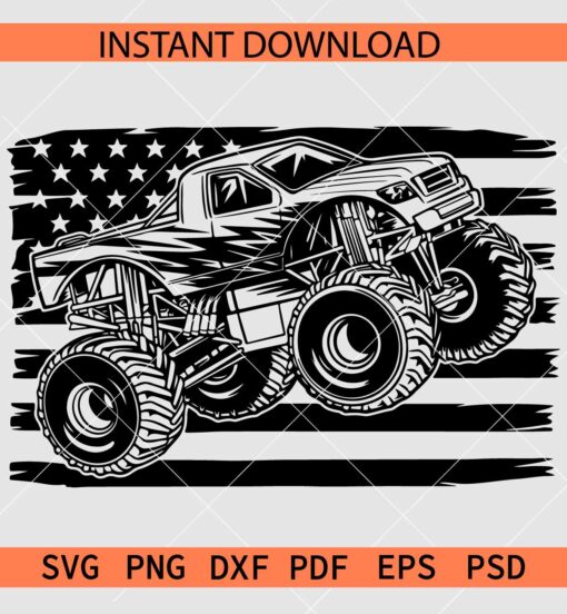 Monster Truck With USA Flag SVG, Patriotic Monster truck SVG