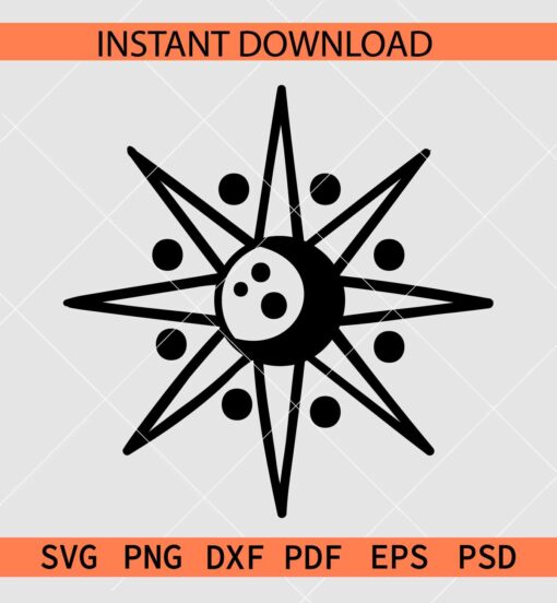 Moon sun and star stencil SVG, Sun and Moon inside star SVG, Star sun moon Vector svg