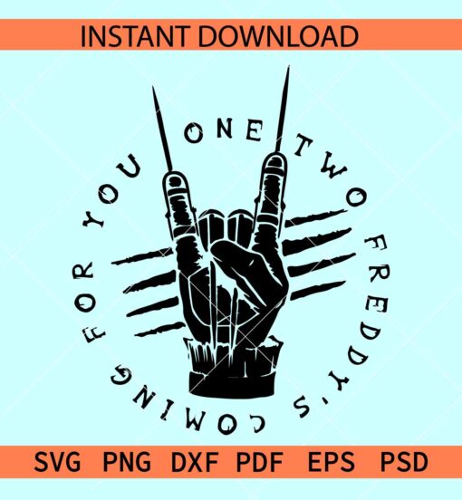 One two Freddy's coming for you Rock Hand Sign SVG, Halloween Freddy SVG