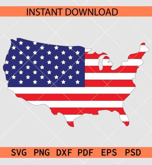 Patriotic American Map SVG, USA Map with Flag SVG, US Flag inside Map SVG