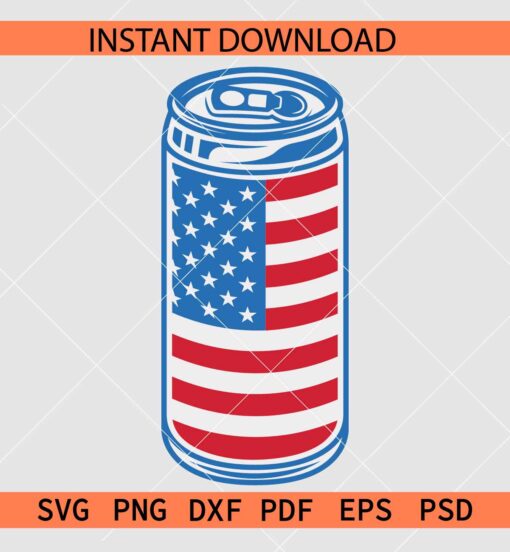 Patriotic Beer Can Colored SVG, US Flag inside Pop Can SVG