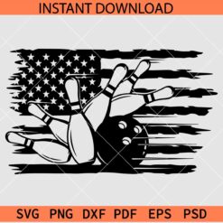 Patriotic Bowling Pin SVG, Distressed US Flag bowling pin  SVG