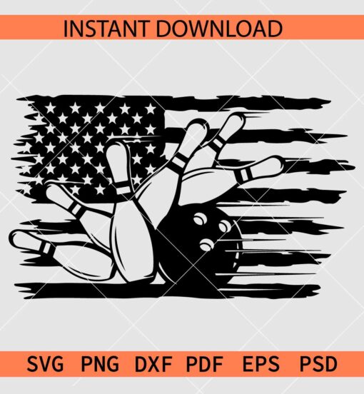 Patriotic Bowling Pin SVG, Distressed US Flag bowling pin  SVG