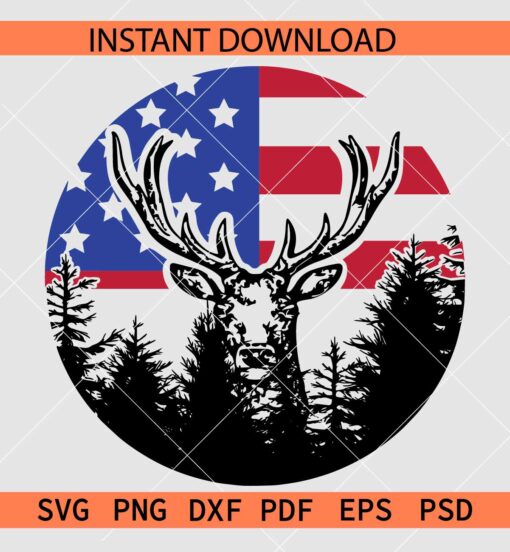 Patriotic Buck SVG, Patriotic Deer Budge SVG, American Flag with Buck SVG