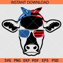 Patriotic Cow Head SVG, Freedom Day Cow Head with Bandana SVG