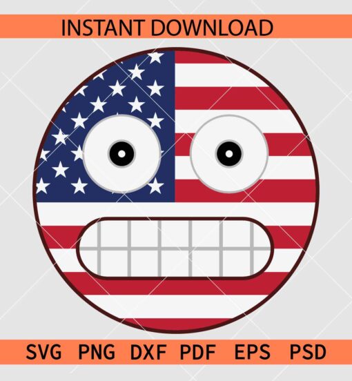 Patriotic Grimacing Emoji SVG, American Flag Grimacing Emoji SVG