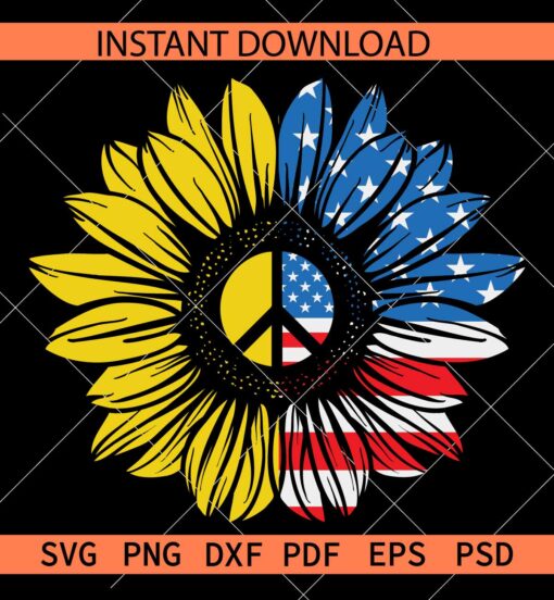 Patriotic Half sunflower SVG, American Flag inside sunflower SVG, 4th of July Sunflower SVG, Freedom Day Sunflower SVG