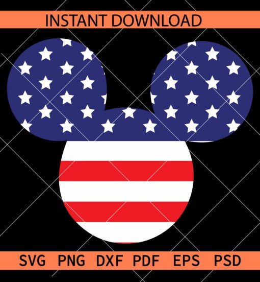 Patriotic Mickey Head SVG, America Flag Inside Mickey Head SVG, July 4th Mickey Mouse SVG