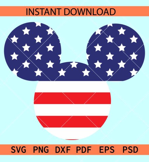 Patriotic Mickey Head SVG, America Flag Inside Mickey Head SVG, July 4th Mickey Mouse SVG