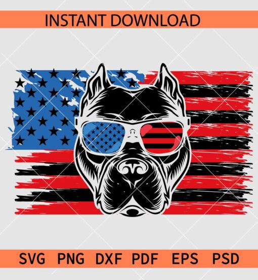 Patriotic Pitbull flag SVG, Pitbull inside American Flag SVG, American Flag with Pitbull head SVG