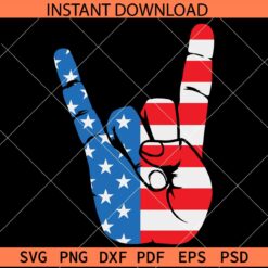 Patriotic Rock on hand sign SVG, Rock Hand American Flag SVG, American Flag Rock Hand ASL SVG