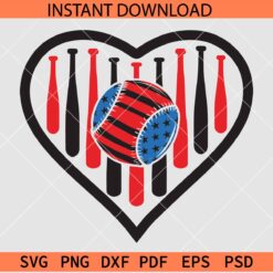 Patriotic heart symbol baseball ball, 4th of July Baseball SVG, Baseball Lover SVG