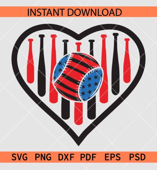 Patriotic heart symbol baseball ball, 4th of July Baseball SVG, Baseball Lover SVG