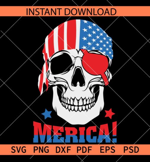Patriotic skull Merica SVG, American Flag inside skull 'Merica SVG
