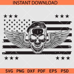 Patriotic skull with angel wings SVG, Army skull inside American Flag SVG