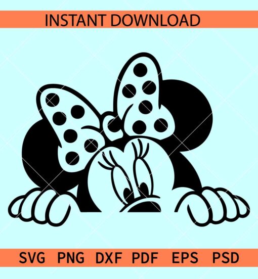 Peeking Minnie SVG, Minnie with Polka Dots Bow Peeking SVG
