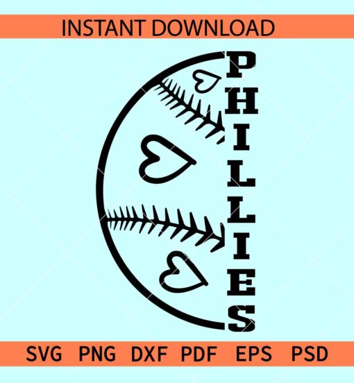 Phillies Baseball Half Ball SVG, Phillies Baseball monogram Svg