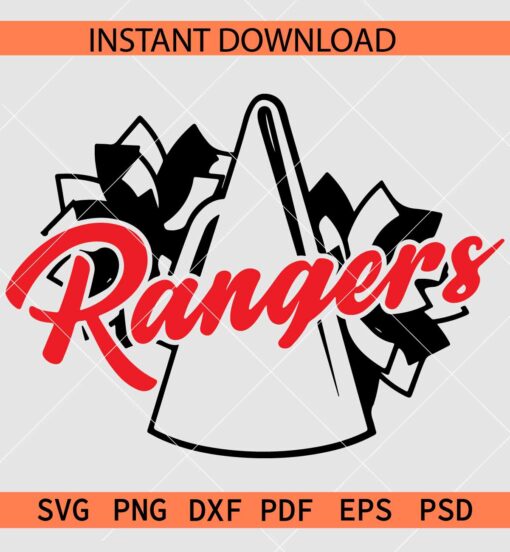 Rangers Cheer Sports SVG SVG, Rangers Pom Pom SVG, Rangers Megaphone SVG