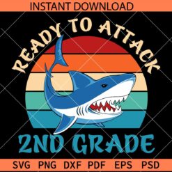 Ready to attack 2nd grade shark svg, Second Grade Shark SVG, Shark in retro circle 2nd Grade SVG